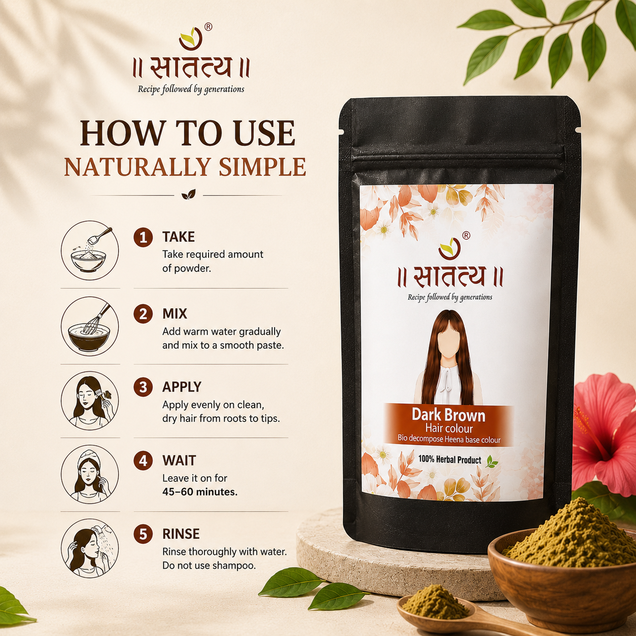 Natural Dark Brown Colour | Bio Decompose Heena