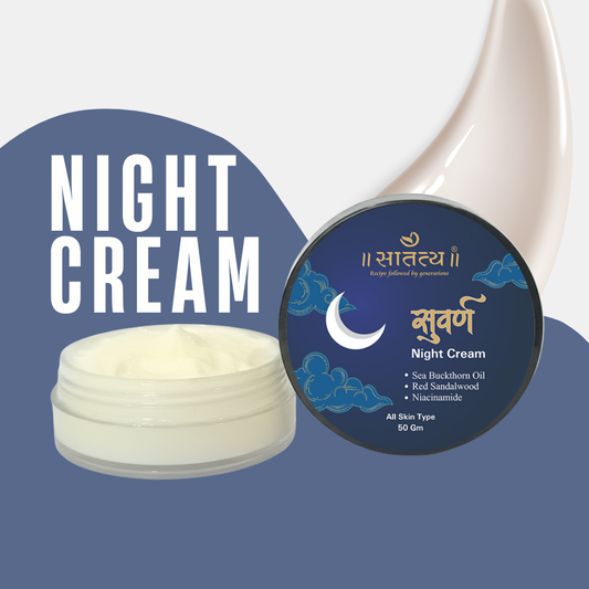 Night Cream, Ayurvedic Skincare, Natural Moisturizer, All Skin Types, No Preservatives, No Chemical Colors, Night Repair Cream, Rejuvenating Cream, Satatya Skincare, 40g