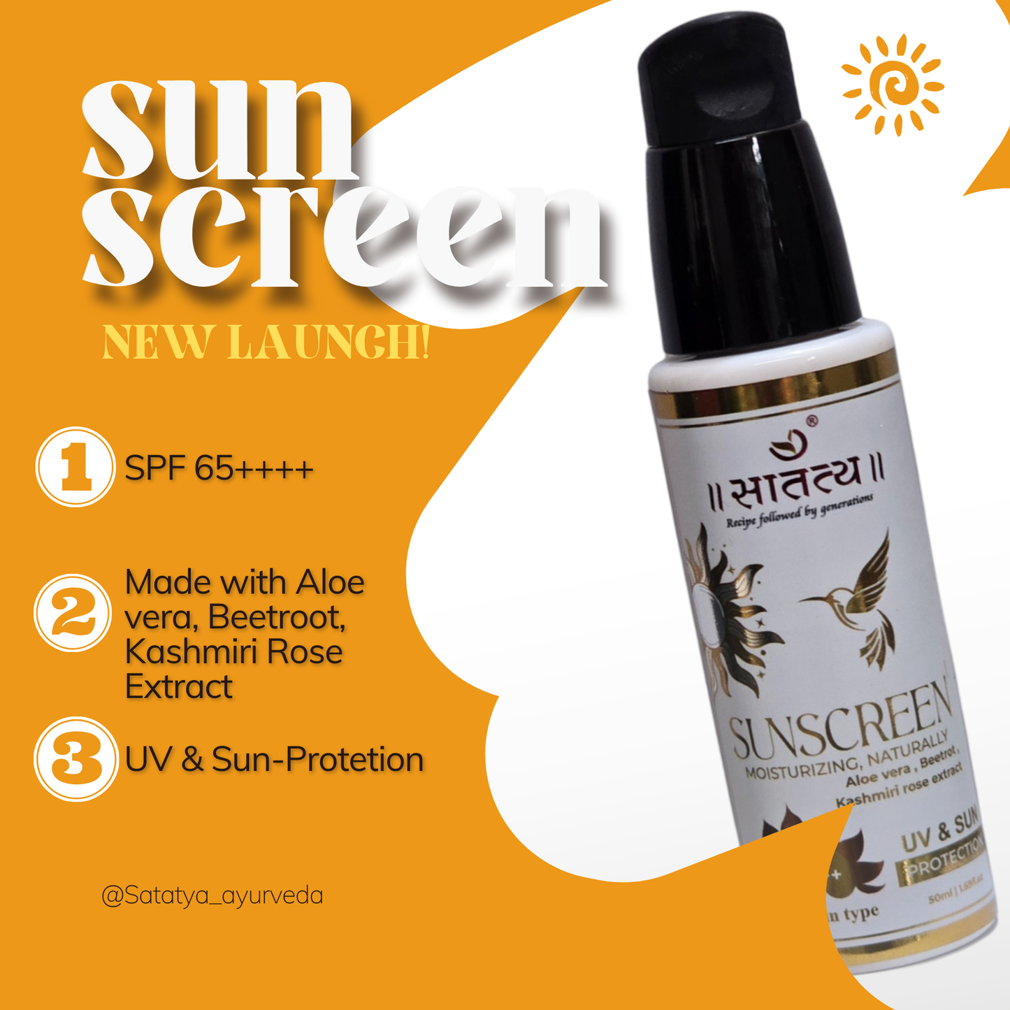 Satatya Natural Sunscreen SPF 65++++ | 4hrs UV & Sun-protection | 50ml