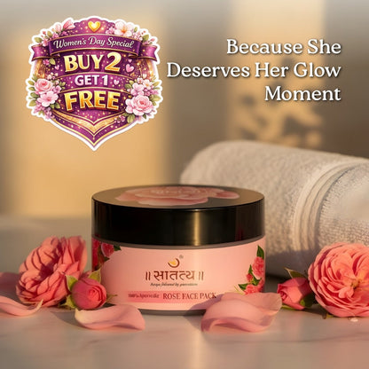 Rose face pack with promotional text for Women's Day offer on a soft background