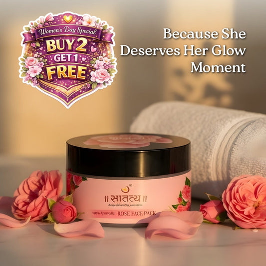 Rose face pack with promotional text for Women's Day offer on a soft background