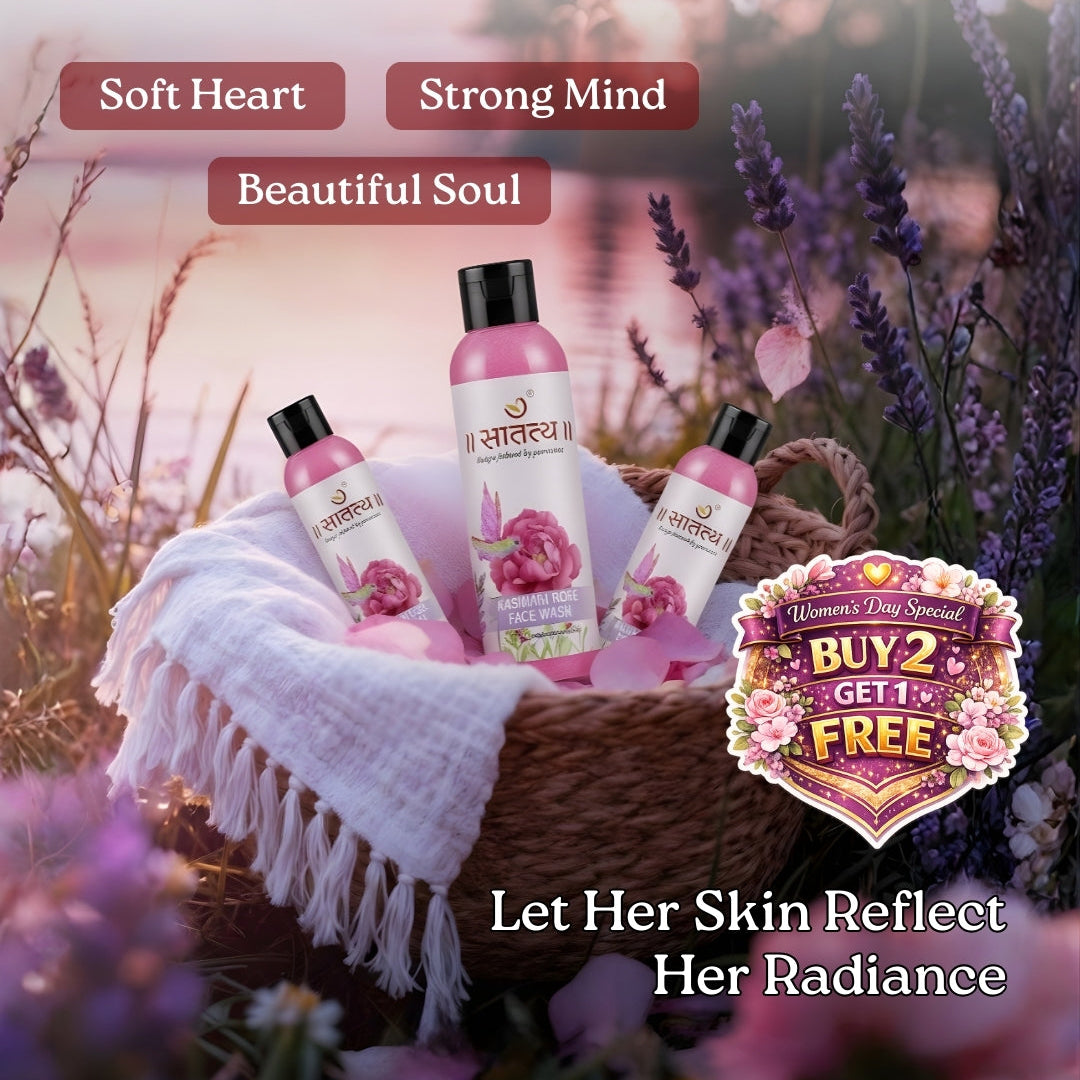 Cosmetic products in a basket with lavender and flowers, promoting 'Soft Heart', 'Strong Mind', and 'Beautiful Soul'.