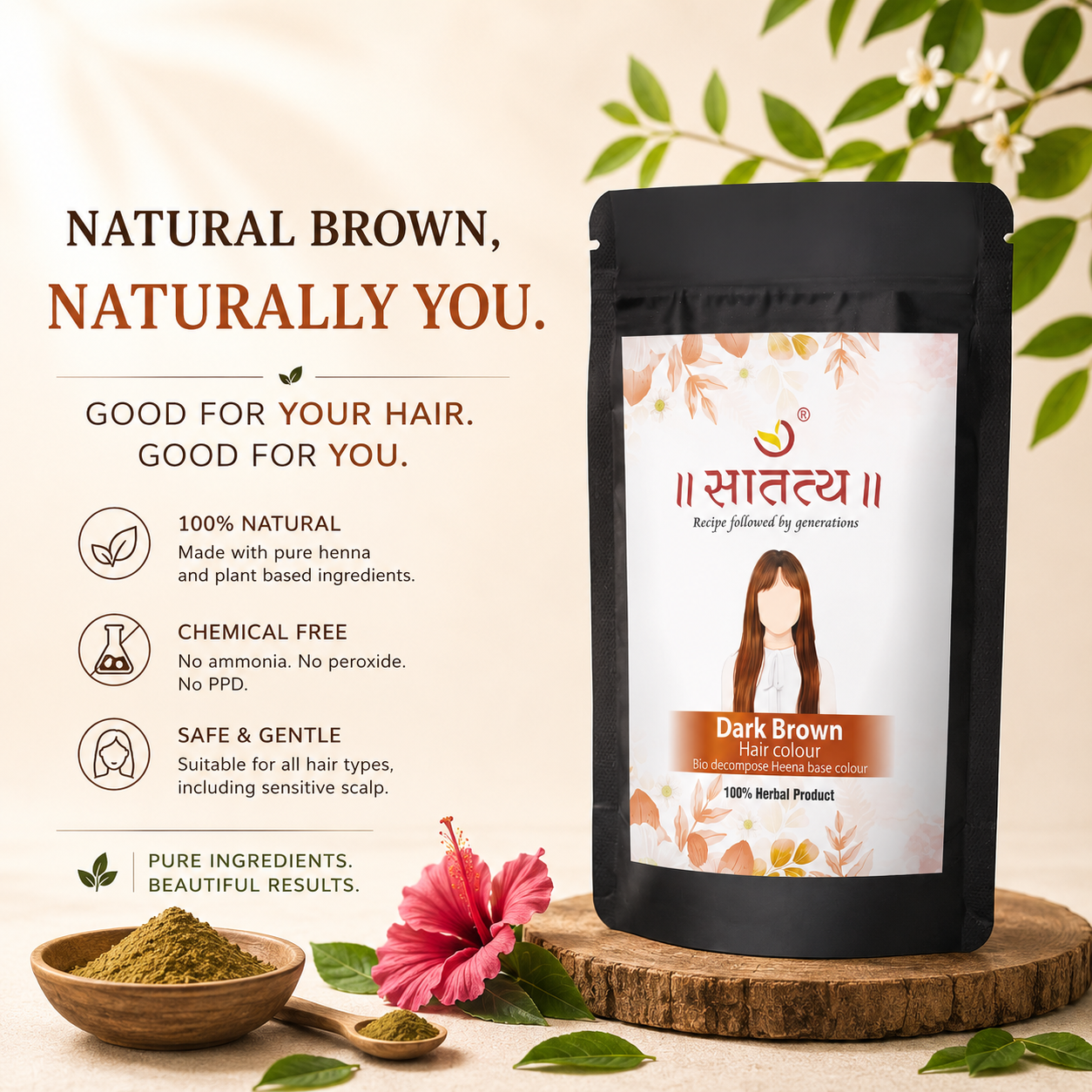 Natural Dark Brown Colour | Bio Decompose Heena