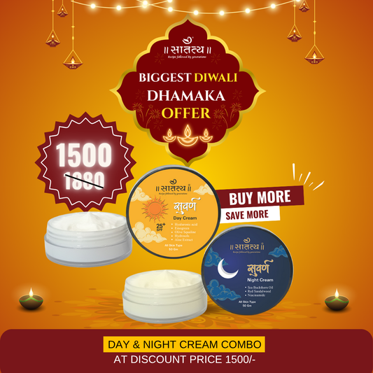 Day and Night Cream Combo, Diwali Offer, Ayurvedic Skincare, All Skin Types, No Preservatives, No Chemical Colors, Natural Skincare, Glow Combo, Festive Collection, Satatya Skincare, Limited Edition