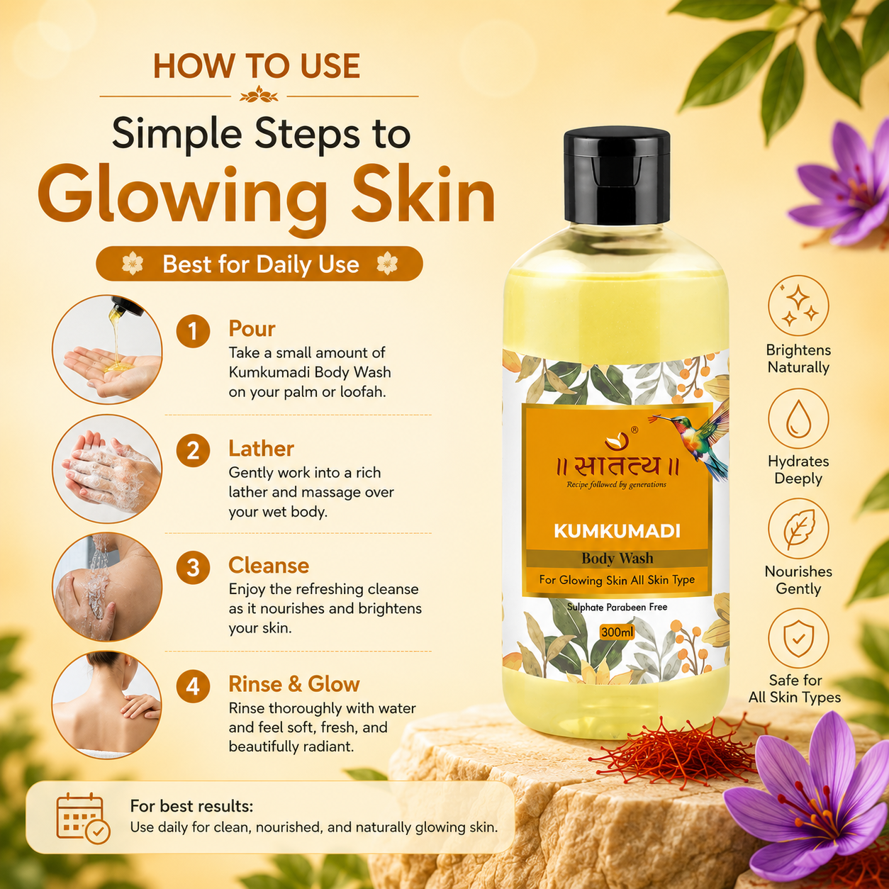 Kumkumadi Glow Body Wash | Fight Dark Spot | Glowing Skin