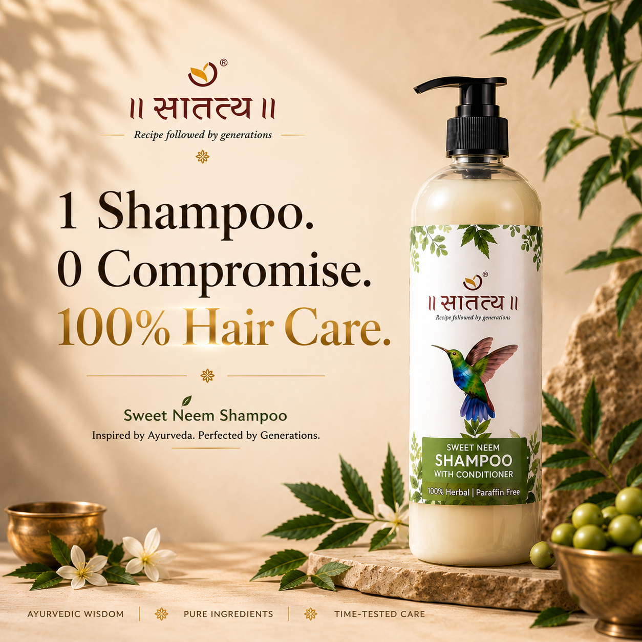 Sweet Neem Extract Shampoo | Anti-hairfall | Stronger & Shiner Hair | Ayurvedic Formulation
