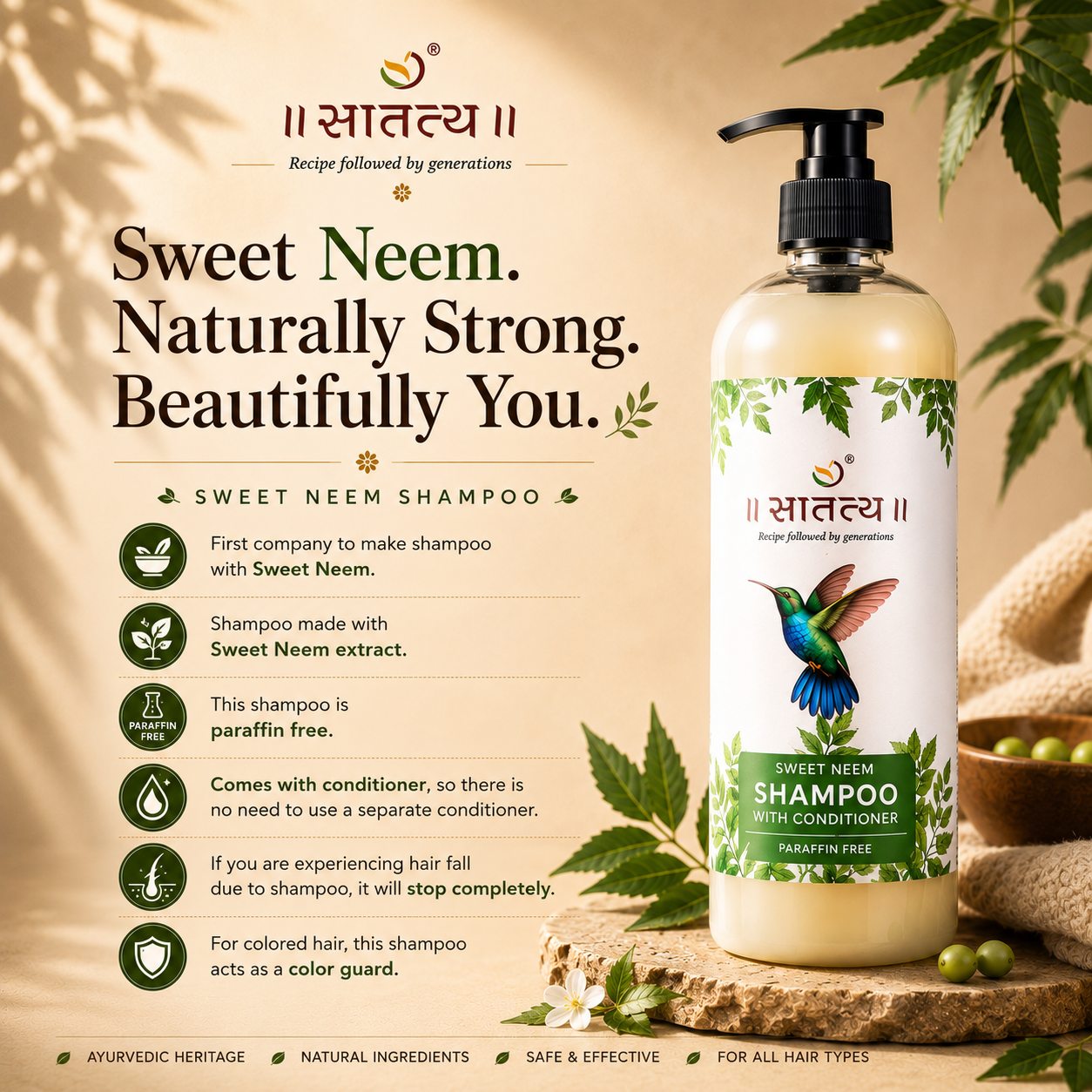 Sweet Neem Extract Shampoo | Anti-hairfall | Stronger & Shiner Hair | Ayurvedic Formulation