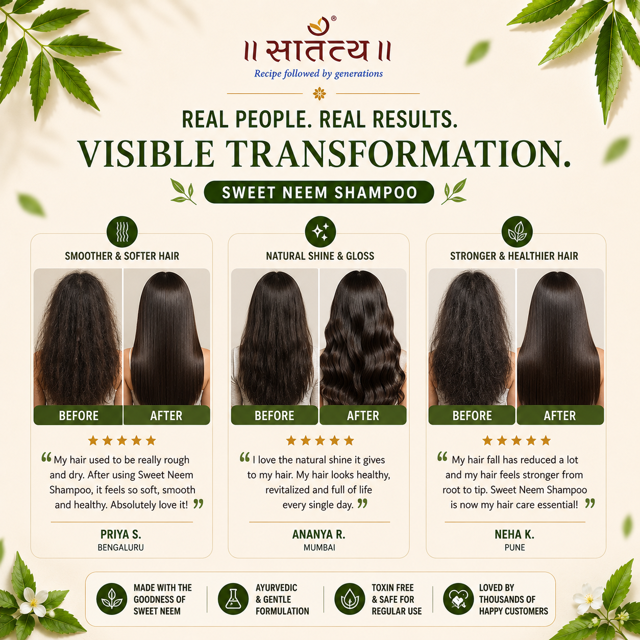 Sweet Neem Extract Shampoo | Anti-hairfall | Stronger & Shiner Hair | Ayurvedic Formulation